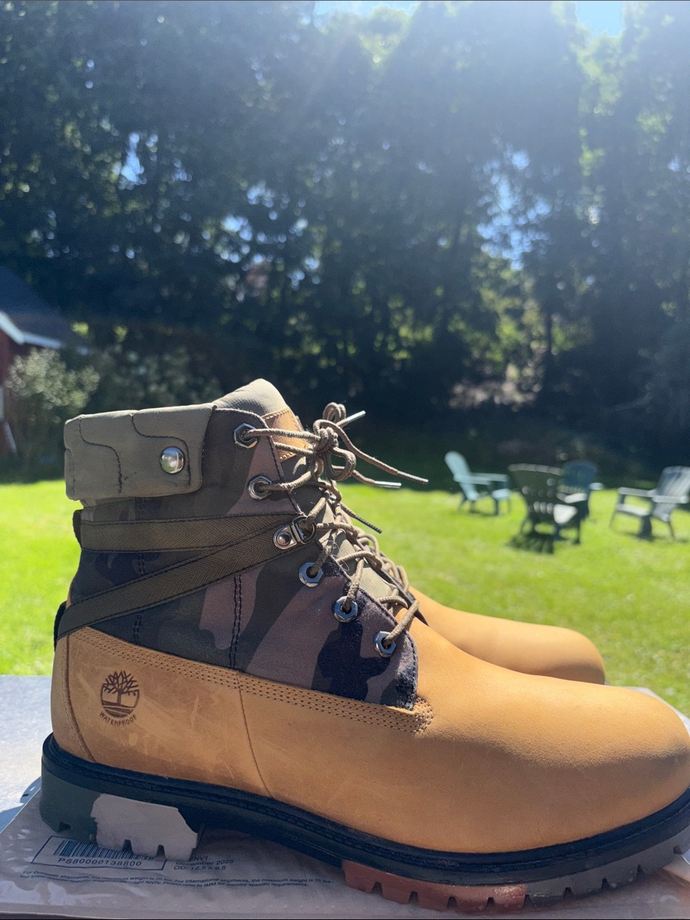 Timberland Men's Tan and Green Camo Boots size 12